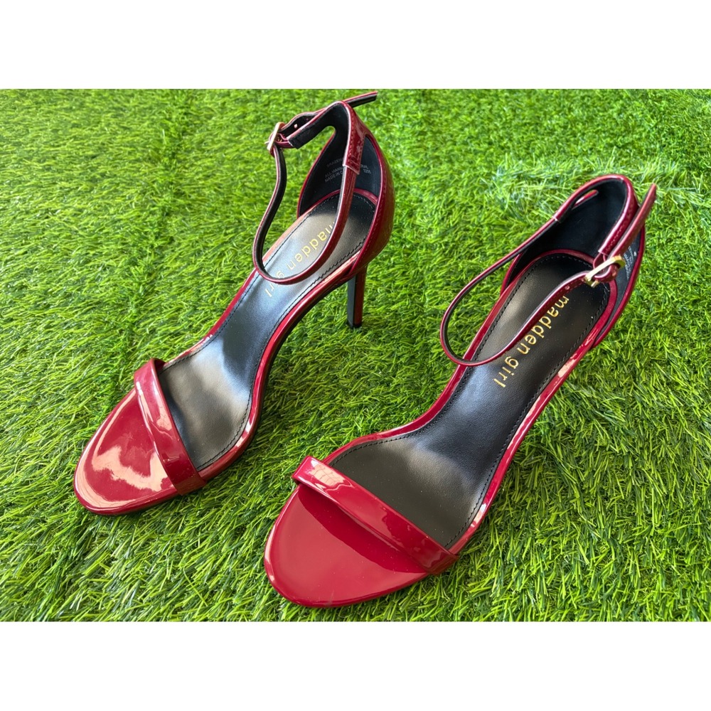 Madden Girl Brazen Red Patent Ankle Strap Stiletto Heels Sandals Womens 8M